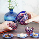 [SAKE CUP] DOUBLE-COVERED MINI OCHOKO (GOLD RED-LAPIS LAZULI) IN A PAULOWNIA BOX | SATUMA VIDRO | SATSUMA CUT GLASS