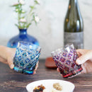 [GLASS] DOUBLE-COVERED LATTICE OLD GLASS 2 PIECES (GREEN-LAPIS LAZULI, GOLD RED, LAPIS LAZULI) IN A PAULOWNIA BOX | SATUMA VIDRO | SATSUMA CUT GLASS