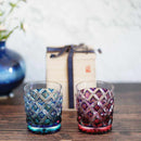 [GLASS] DOUBLE-COVERED LATTICE OLD GLASS (GOLD RED-LAPIS LAZULI) IN A PAULOWNIA BOX | SATUMA VIDRO | SATSUMA CUT GLASS