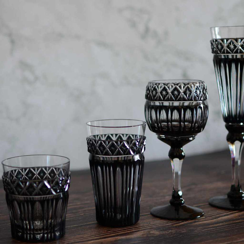 [GLASS] BLACK KIRIKO BEER GLASS IN A PAULOWNIA BOX | SATUMA VIDRO | SATSUMA CUT GLASS