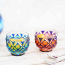 [SAKE BOTTLE] DOUBLE-COVERED KATAKUCHI & MINI-OCHOKO 2-PIECE SET (GREEN-LAPIS LAZULI) IN A PAULOWNIA BOX | SATUMA VIDRO | SATSUMA CUT GLASS