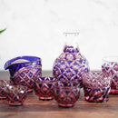 [SAKE BOTTLE] DOUBLE-COVERED KATAKUCHI & MINI-OCHOKO 2-PIECE SET (GOLD RED-LAPIS LAZULI) IN A PAULOWNIA BOX | SATUMA VIDRO | SATSUMA CUT GLASS