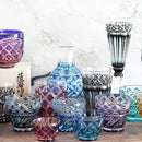 [SAKE BOTTLE] DOUBLE-COVERED KATAKUCHI & MINI-OCHOKO 2-PIECE SET (GOLD RED-LAPIS LAZULI) IN A PAULOWNIA BOX | SATUMA VIDRO | SATSUMA CUT GLASS