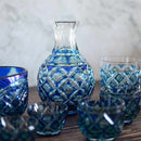 [SAKE BOTTLE] CRYSTAL TOKKURI & OCHOKO 2-PIECE SAKE SET (GREEN & LAPIS LAZULI) IN PAULOWNIA BOX | SATSUMA KIRIKO