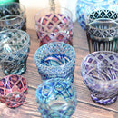 [GLASS] DOUBLE-COVERED OCHOKO (GREEN-LAPIS LAZULI) IN A PAULOWNIA BOX | SATUMA VIDRO | SATSUMA CUT GLASS