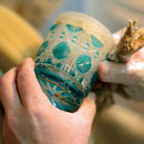 [SAKE CUP] HORSE CUP (GOLD PURPLE) IN A PAULOWNIA BOX | SATUMA VIDRO | SATSUMA CUT GLASS