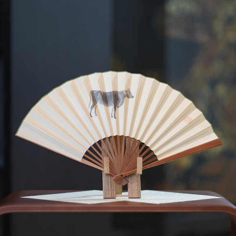 [HAND FAN] MEN'S ZODIAC FOLDING FAN OX HONSO BAMBOO | UNKINDO FUKATSU HAND FAN | EDO FOLDING FANS