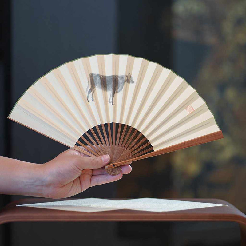 [HAND FAN] MEN'S ZODIAC FOLDING FAN OX HONSO BAMBOO | UNKINDO FUKATSU HAND FAN | EDO FOLDING FANS