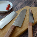 [KITCHEN (CHEF) KNIFE] HIGH CARBON STAINLESS STEEL INTERCUTTING POLISHED DAMASCUS SANTOKU KNIFE 180MM OAK OCTAGONAL PATTERN-KAKISHIBU FINISH- | SAKAI FORGED BLADES|YAMAWAKI CUTLERY