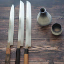 [KITCHEN (CHEF) KNIFE] GO UMA MITSUHIRO YOSHIHIRO SHIRAJI STEEL WATER-GRILLED HONYAKI TIP MARU OCTOPUS KNIFE 330MM MIRROR SURFACE WAVE FLOATING EBONY PATTERN SHEATH SPECIFICATION | SAKAI FORGED BLADES|YAMAWAKI CUTLERY